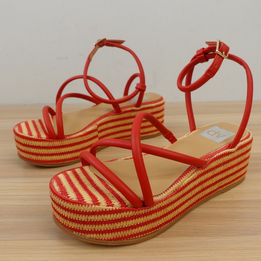 Tomato Girl Platform Espadrille Sandals 6 Red Raffia Summer Resort DV Dolce Vita